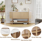 Console Table with Storage, Fluted Entryway Table with 2 Doors and Open Shelf, Long Sofa Table Behind Couch for Living Room, Hallway (Natural)