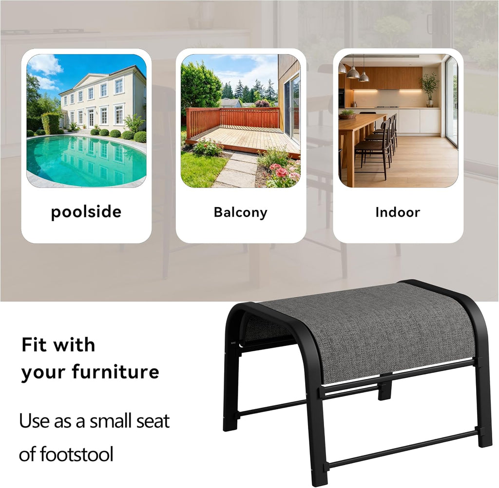 Outdoor Footstool Ottoman with Sturdy Metal Frame & Breathable Textilene Fabric, All-Weather Portable Footrest for Patio, Lawn, Garden, Poolside, Balcony, Camping, Porch & Indoor Use (1, black)