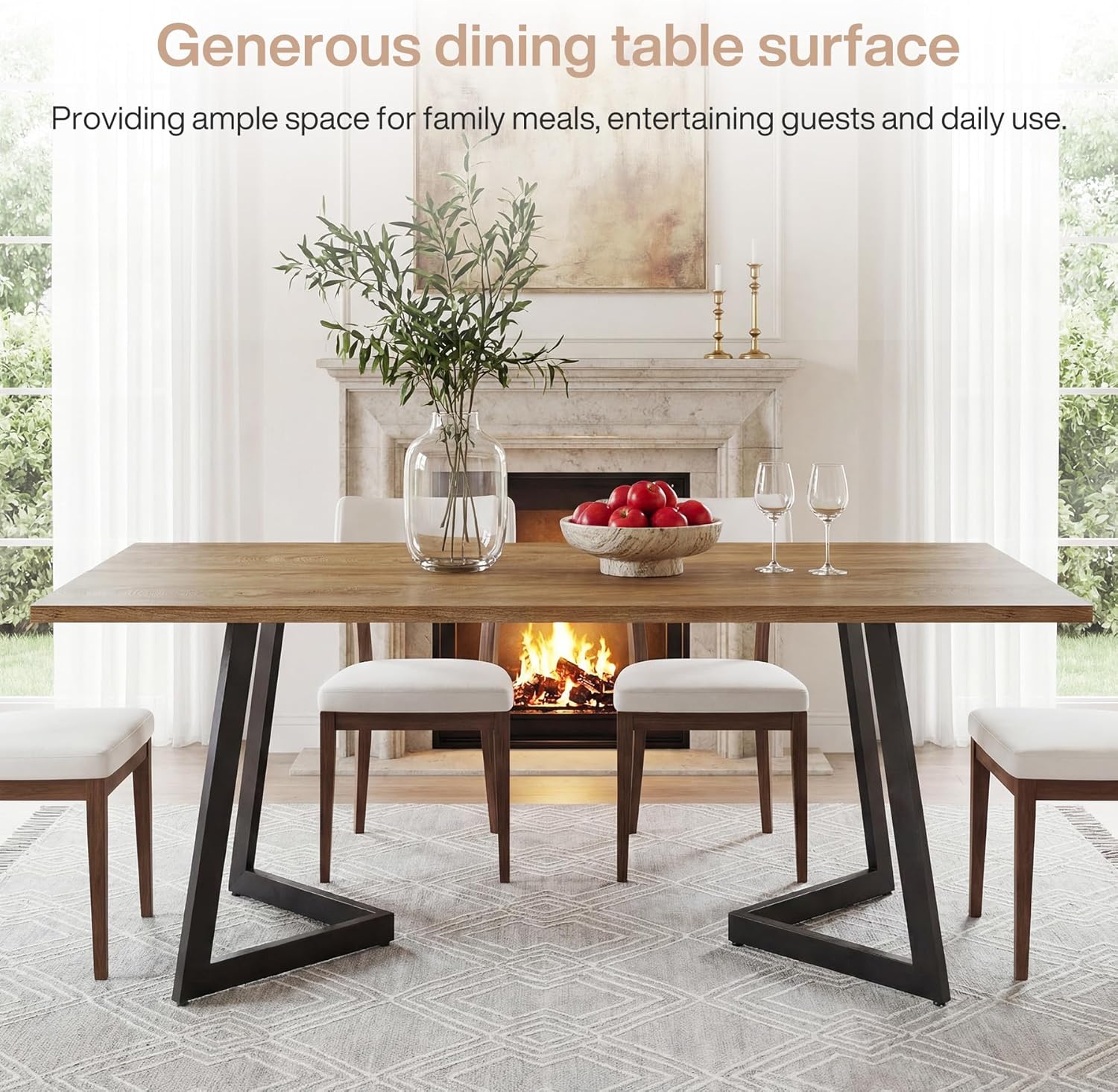 Tribesigns 62.2" Farmhouse Dining Table for 4-6, Industrial Rectangular Kitchen Dinner Table with Heavy-Duty Metal Legs for Home, Dining Room, Kitchen, Easy Assembly (Rustic Brown＋Black)