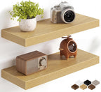 Fun Memories 20Inch Floating Shelves for Wall, 8 Inch Deep Shelves for Bathroom|Bedroom|Kitchen Wall Mounted, Wood Hanging Shelf with Invisible Brackets for Home Storage Decor, Oak - 2 Pack