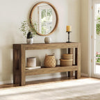 LITTLE TREE 63-Inch Entryway Console Table, Long Farmhouse Narrow Sofa Table for Living Room, Hallway, Entry, Entrance, Foyer, Behind Couch with 2-Tier Shelves, Rustic Brown