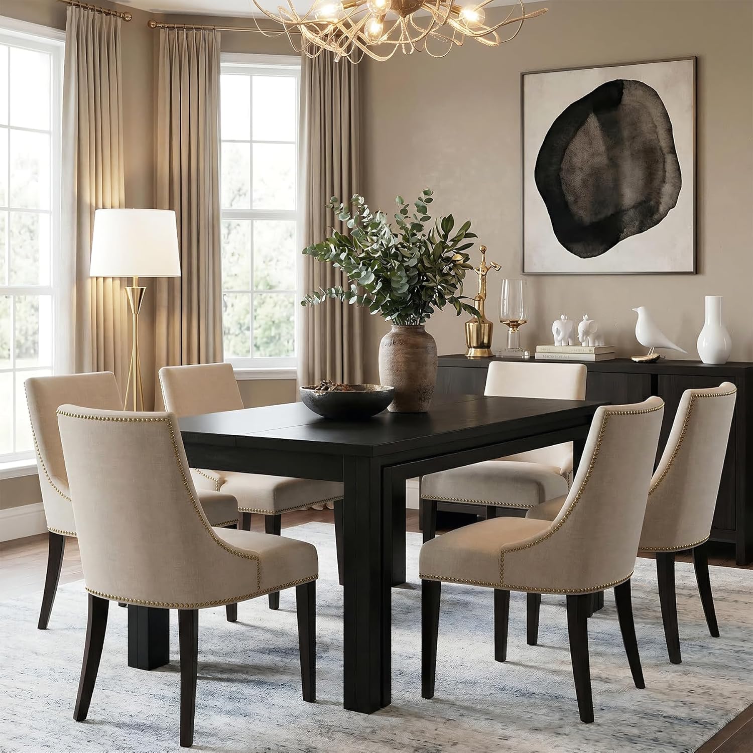 LITTLE TREE 63-Inch Dining Table for 6 People, Rectangular Kitchen Table with Heavy Duty Legs, Farmhouse Wooden Table for Dining Room, Dinner, Dinette (Black)