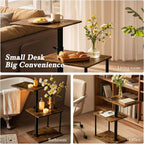 Faesun 360° Swivel Side Table for Height Adjustable, C Shaped End Table for Couch with Storage, 3-Tier Night Stand with Open Shelf, Tv Tray for Small Spaces, Living Room, Bedroom, Rustic Brown