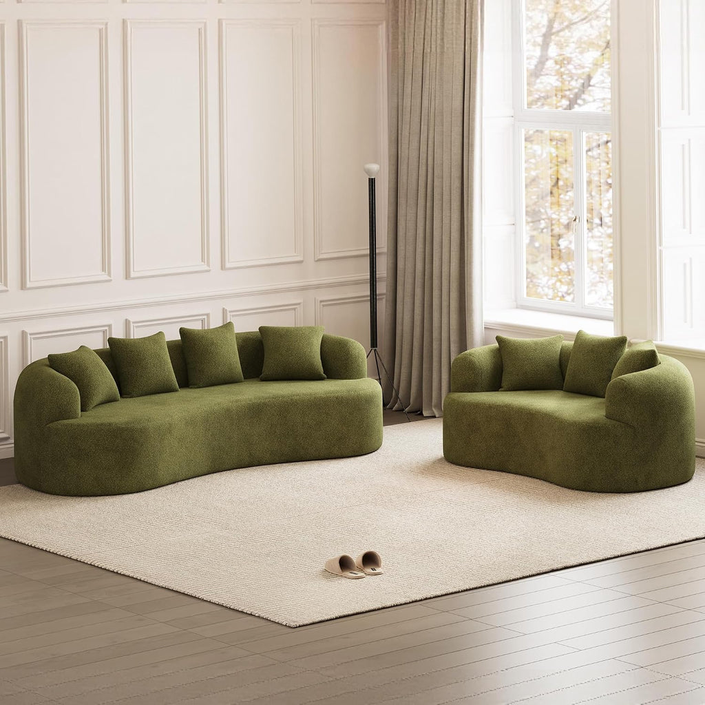 69" Curved Loveseat Sofa for Living Room, Modern Chenille Love Seat Cloud Couch, Luxury Plush Extra Deep Oversized Sofa for Small Spaces, Bedroom, Apartment‌, No Assembly Required, Green