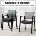 Giantex 10-Pack Waiting Room Chair Set, Rolling Office Desk Chairs with PU Wheels, Armrests, Stackable Guest Chair for Office, School, Lobby,Reception, Conference, Grey