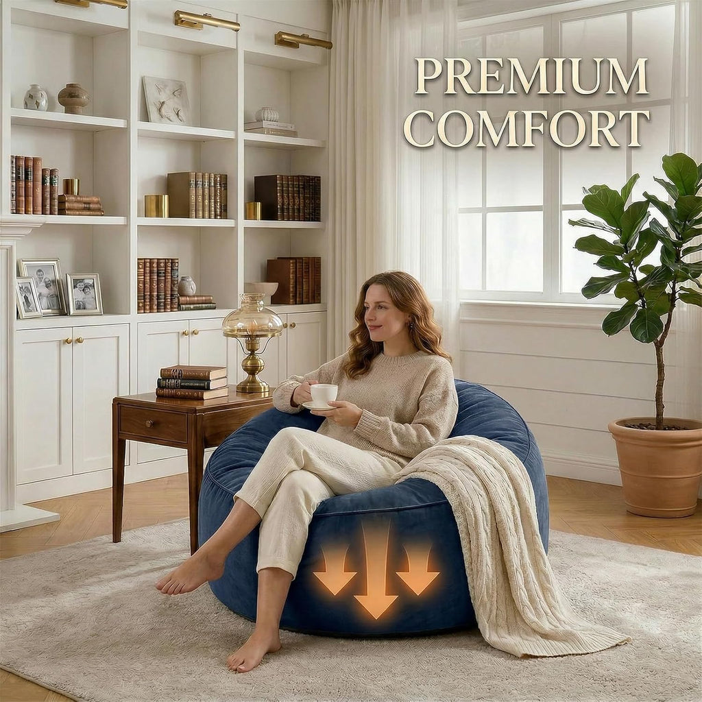 Bean Bag Chair for Adults, High-Density Memory Foam Beanbag Chair with Removable Washable Velvet Cover, Fast Rebound Fluffy Lazy Sofa Couch for Living Room & Bedroom