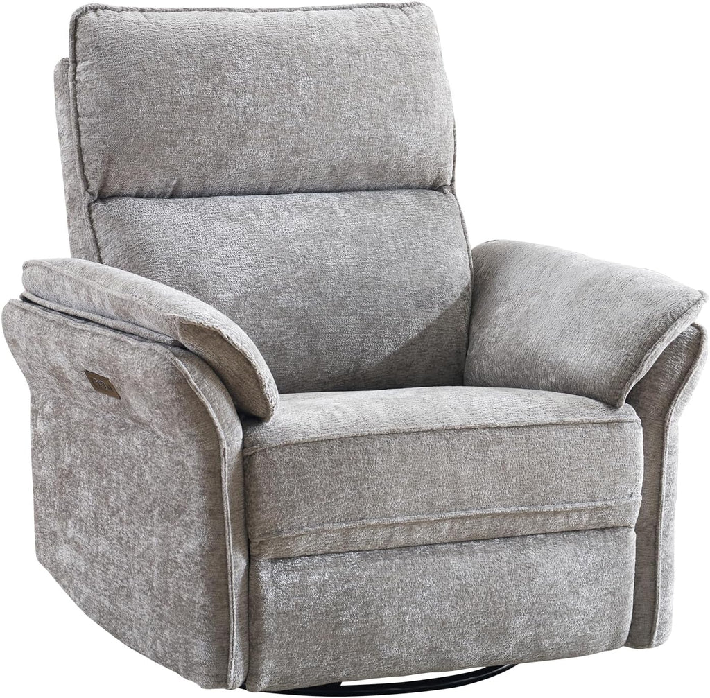 Power Swivel Rocker Recliner, Glider Recliner Nursery Chair with Massage and Heat, Nursery Rocking Chairs with Adjustable Headrest for Living Room，USB Ports,Side Pockets,Chenille Light Grey