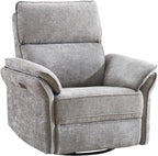 Power Swivel Rocker Recliner, Glider Recliner Nursery Chair with Massage and Heat, Nursery Rocking Chairs with Adjustable Headrest for Living Room，USB Ports,Side Pockets,Chenille Light Grey