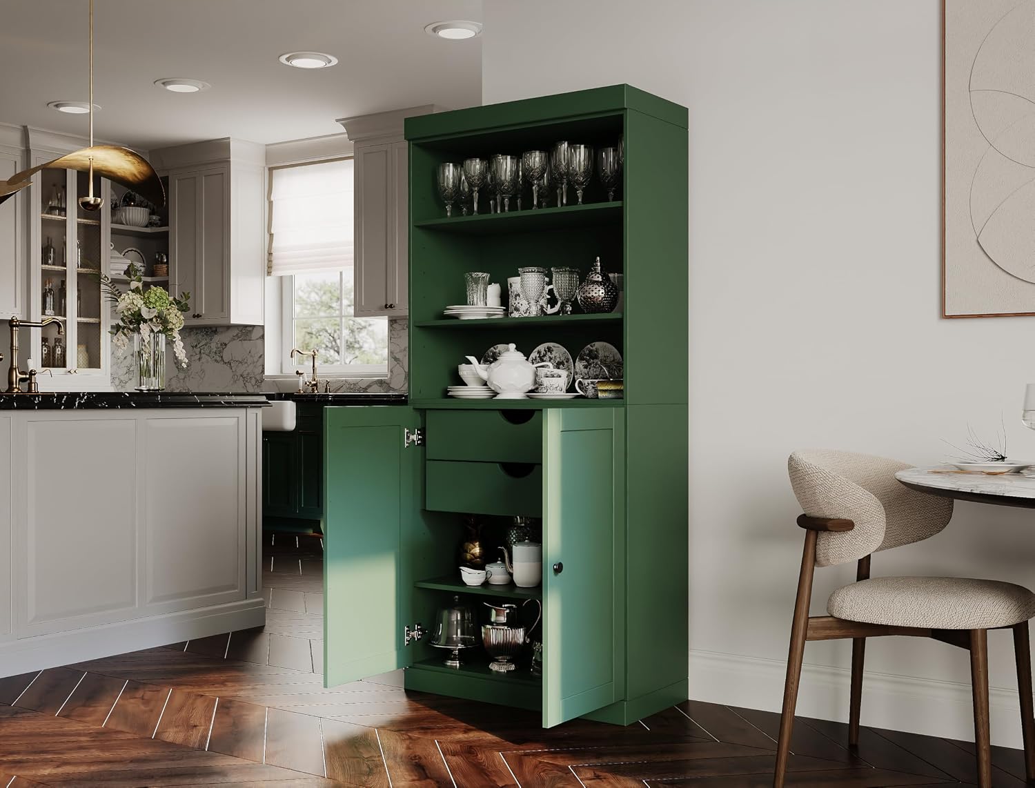 Palace Imports 100% Solid Wood 32"" Pantry Cabinet with Shaker Doors, 2-Drawers and Adjustable Shelves