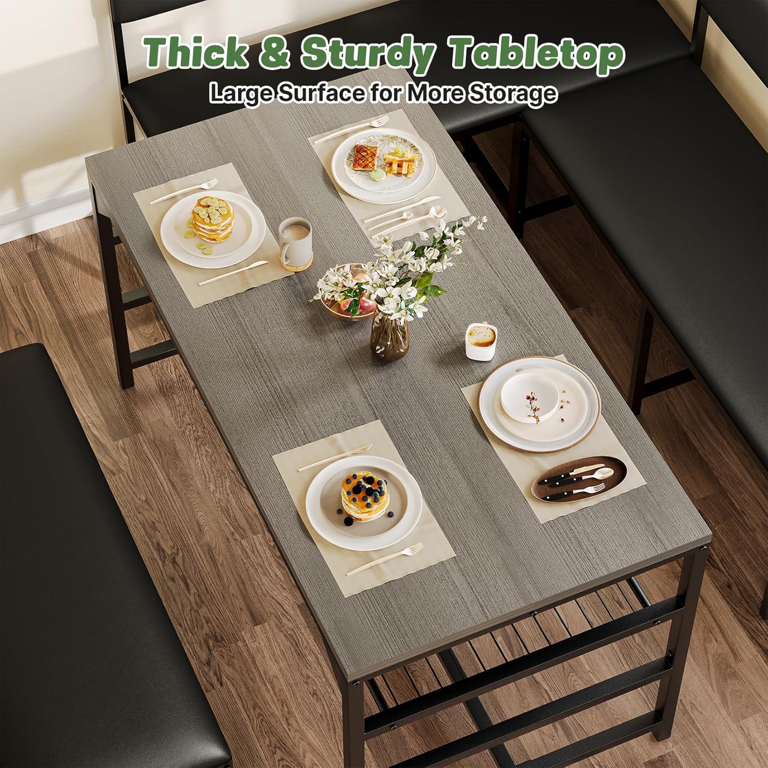 Concho Kitchen Breakfast Nook Table Set with Soft Seat, Corner Dining Table Set for 4-6 People, Dining Room Sets for 4, Space Saving Kitchen Booth Seating with Table for Small Space, Taupe