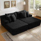 83” Oversized Double Chaise Lounge Indoor, Black Corduroy Chaise Lounge Chair, Upholstered Sleeper Sofa Bed, Deep Seat Sleeper Loveseat Reading Chairs, Boneless Cloud Couch for Living Room Bedroom