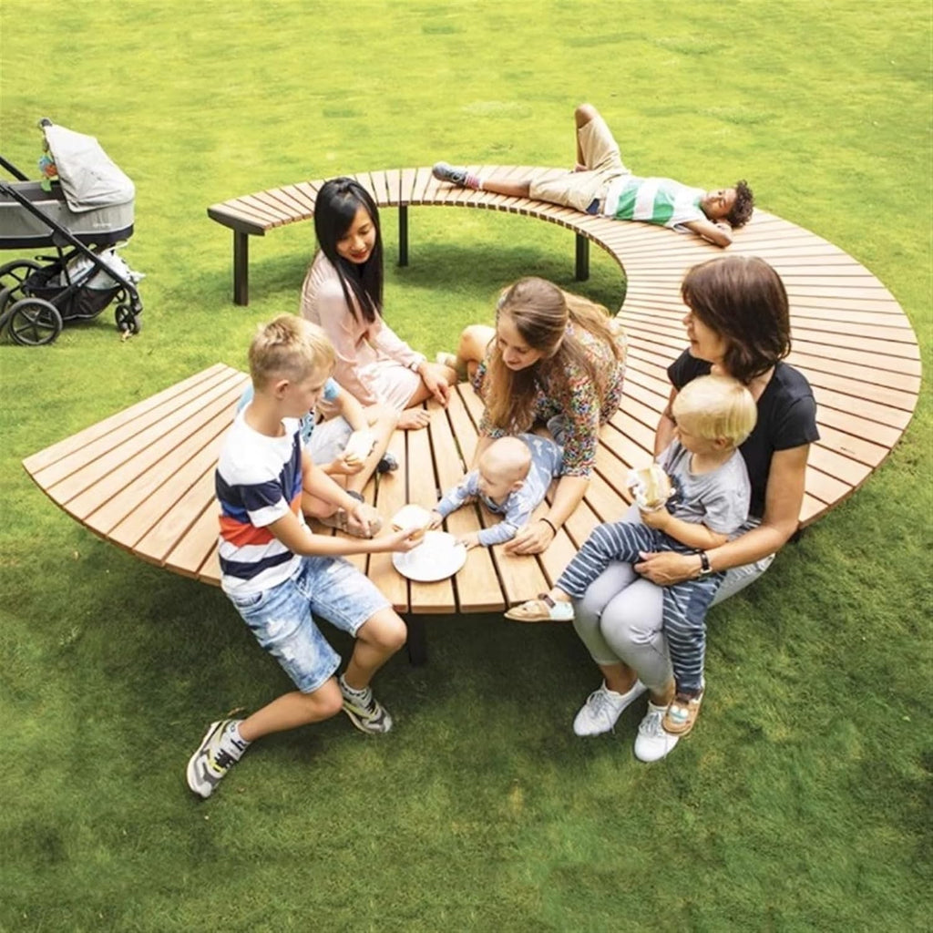Garden Outdoor Benches Chair, Circular Park Seats, Modern Circular Anti-Corrosion Wooden Benches with Steel Frames Seat