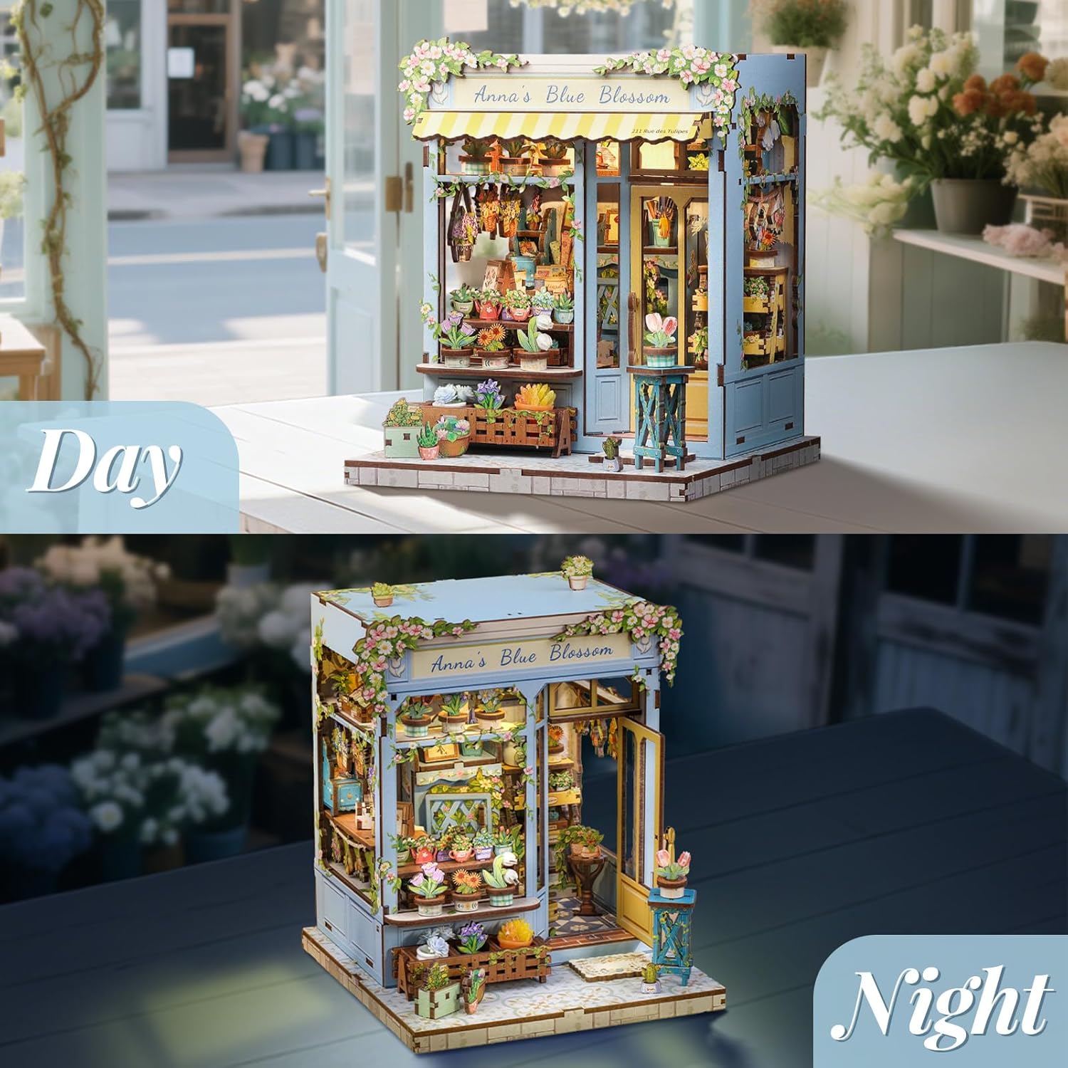 Book Nook Kit, DIY Miniature House Kits for Adult and Teens, Dollhouse Tiny Booknook Garden House Bookshelf, DIY Craft Gifts for Family and Friends (Anna's Blue Blossom)