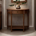 Solid Wood Half Moon Console Table with Drawer – Entryway Accent Table with Storage for Living Room、Foyer、Bedroom or Hallway, Dark Walnut