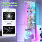 HNEBC Glass Display Cabinet, LED Display Case with RGB Lighting, Lockable Curio Cabinet with Explosion-Proof Glass Doors for Collectibles,5-Tier China Cabint with Motion Sensor Light-White