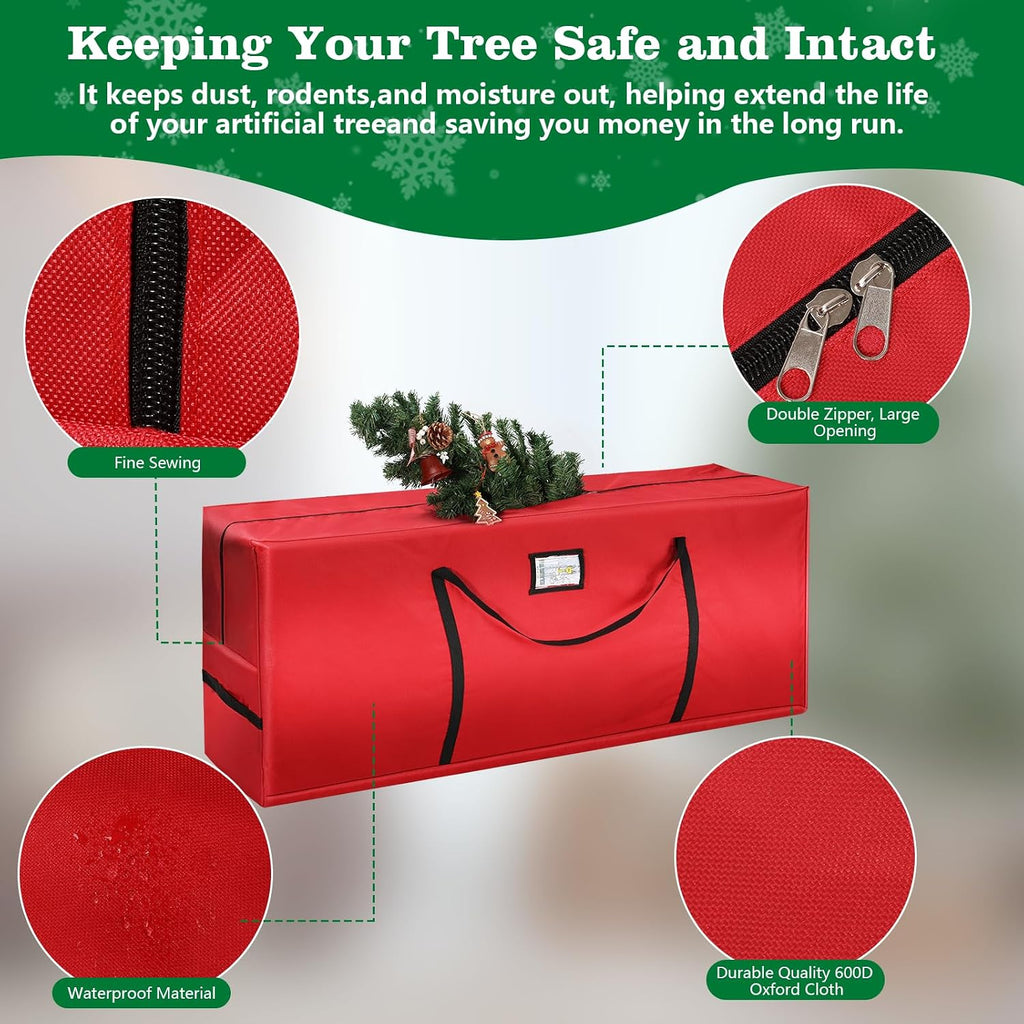Christmas Tree Storage Bag 7.5 FT - Large Christmas Tree Storage, Heavy Duty 600D Oxford Fabric with Dual Zippers Wide Opening, Waterproof Material, Red