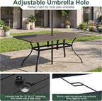 Patio Dining Table for 6,Large Rectangle Outdoor Table with Adjustable Umbrella Hole,63"x 38"x 28",Brown