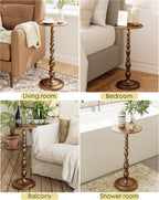 Bronze Side Table, Art Deco Vintage Metal End Table 25" Height, Accent Cocktail Table for Living Room, Small Spaces, Polished Brass Finish, Corrosion-Resistant Cast Aluminum