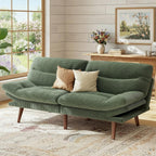 Marsail 66.1" Futon Sofa Bed, Corduroy Convertible Futon Couch with Adjustable Backrest & Armrests, Small Sleeper Sofa Loveseat for Small Apartments, Study Room, Office, Green