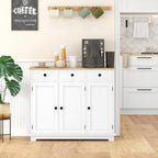 Sideboard with Solid Wood Countertop, Modern Kitchen Storage Cabinet, Coffee Bar Cabinet with 3 Drawers, Doors and Adjustable Shelf, Distressed White,for Kitchen