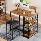 Bar Table and Chair Set with Three Shelves Small 2-Person Dining Table with 2 Upholstered Stools with Backrests Suitable for Restaurants and Bistros -Vintage Color