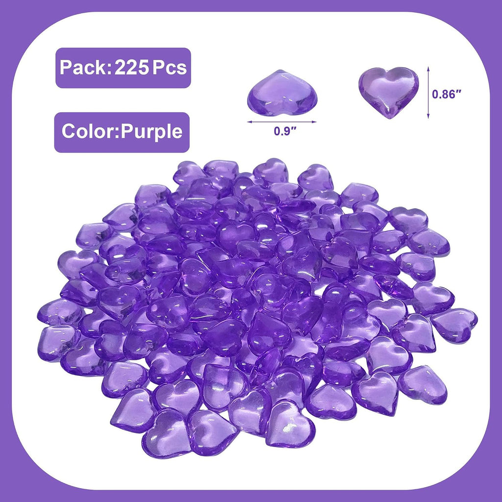 Purple Heart Shaped Acrylic Gems,Vase Fillers,225 PCS | Vase Fillers for Centerpieces, Heart Table Scatter Decorations, Valentine's Day, Wedding, Bridal Shower Party Supplies
