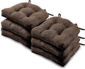 Basic Beyond Chair Cushions for Dining Chairs 6 Pack, Kitchen Chair Cushion with Ties and Non Slip Backing, 15.5 x 15.5 inches Tufted Chair Pads for Dining Chairs, Brown