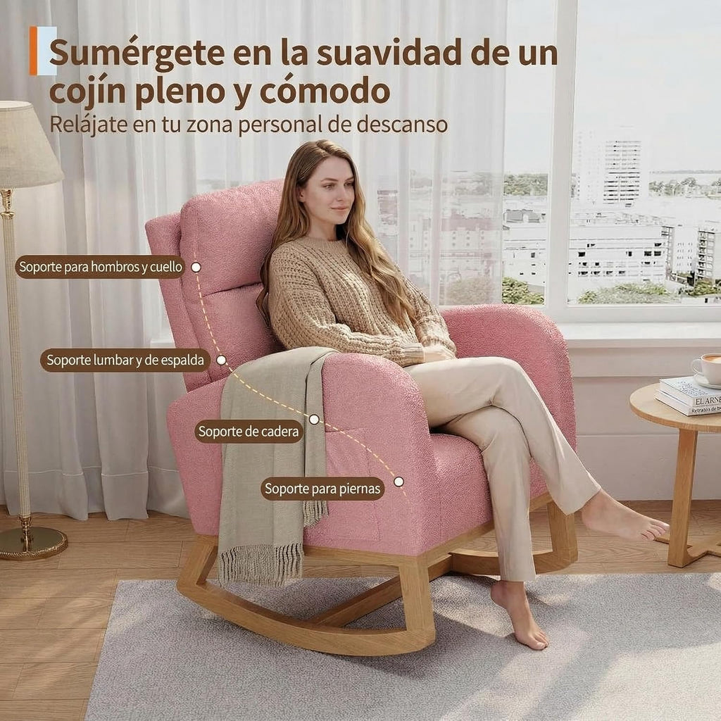Garvee Rocking Chair, Teddy Fleece Glider Chair with Side Pockets, Nursery Chair with Pillow, Rocking Accent Armchair for Living Room Bedroom Nursing Room, Pink