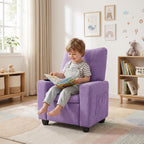 HONEY JOY Kids Recliner with Cup Holder, Chenille Fabric Upholstered Push Back Toddler Sofa w/Storage Pockets, Adjustable Backrest & Footrest, Child Reclining Chair for Ages 3+, Purple