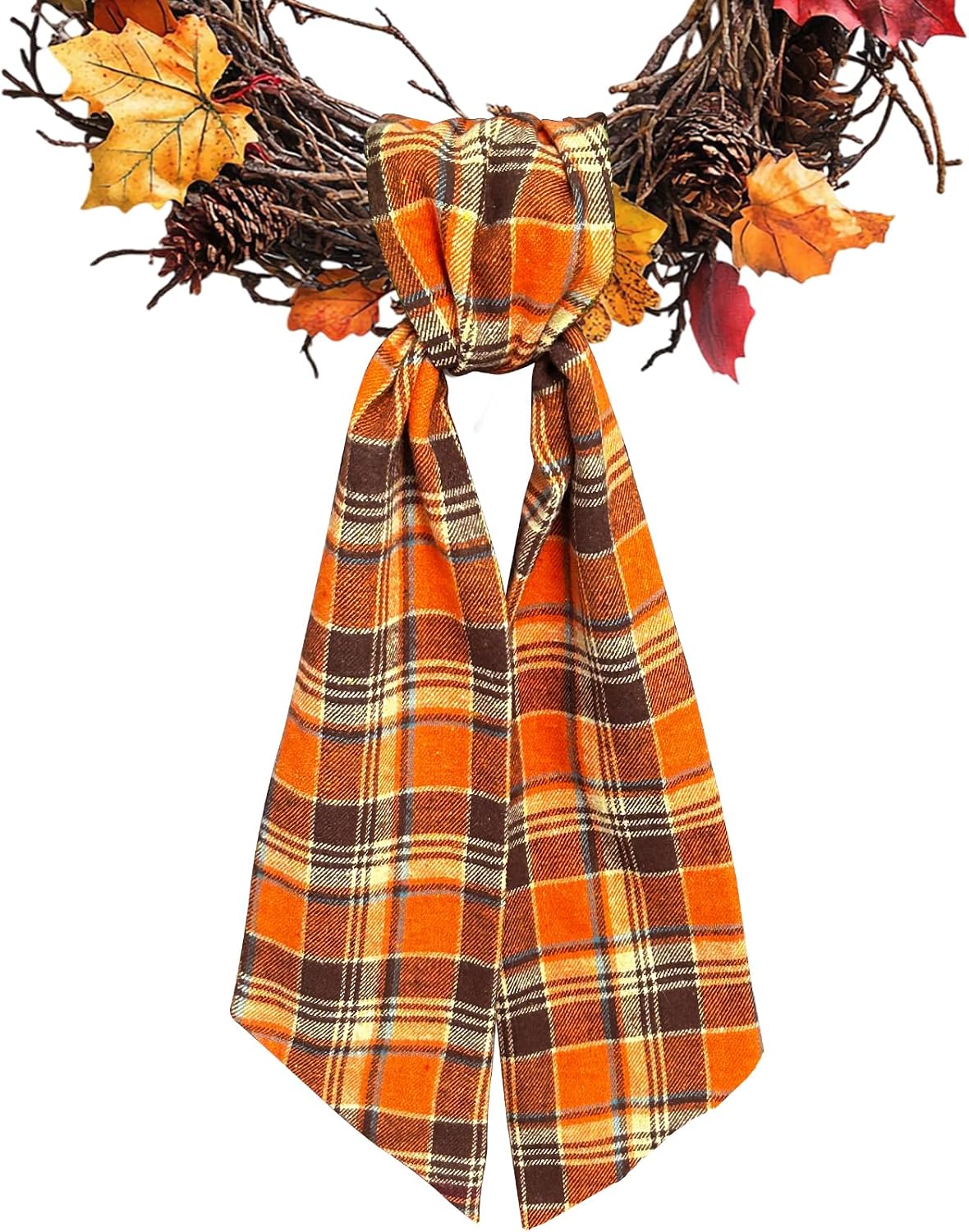 Autumn Buffalo Plaid Cotton Wreath Sash for Front Door Fall Wreaths Satin Sash Burlap Garland Ribbon Accessories for Fall Wreath Yard Doorway Indoor Outdoor Bow Home Decor,5.1 x 54.3