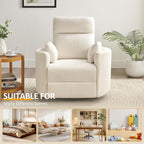 Nursery Rocking Chair, Oversized 360° Swivel Glider Recliner Chair, Chenille Silent Nursery Rocker with 2 Pillows and Footrest, Cozy Reclining Sofa for Living Room, Bedroom, Nursing, Beige