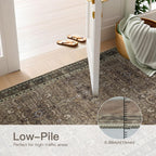 Washable Runner Hallway Rug,Low Pile 2x6 Non Slip Non-Shedding Kitchen Carpet Soft Indoor Stain Resistant Rug for Bedroom Laundry Room Bathroom Brown Floral