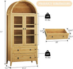 HUAHUU 71" Tall Pantry Cabinet, Arched Cabinet, Kitchen Storage Cabinets with 2 Large Drawers & Adjustable Shelves & Glass Door for Living Room, Kitchen, Dining Room, Natrual