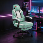 Shintenchi Big and Tall Gaming Chair Fabric Pocket Spring Cushion,High Back Recliner with Footrest and Headrest for Adults, Massage Lumbar Support for Home Office, Ergonomic Computer Desk Chair, Green