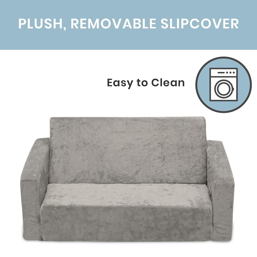 Delta Children 4-Piece Toddler Playroom Set, Grey/White & Serta Perfect Extra Wide Convertible Sofa to Lounger, Comfy 2-in-1 Flip Open Couch/Sleeper for Kids, Grey