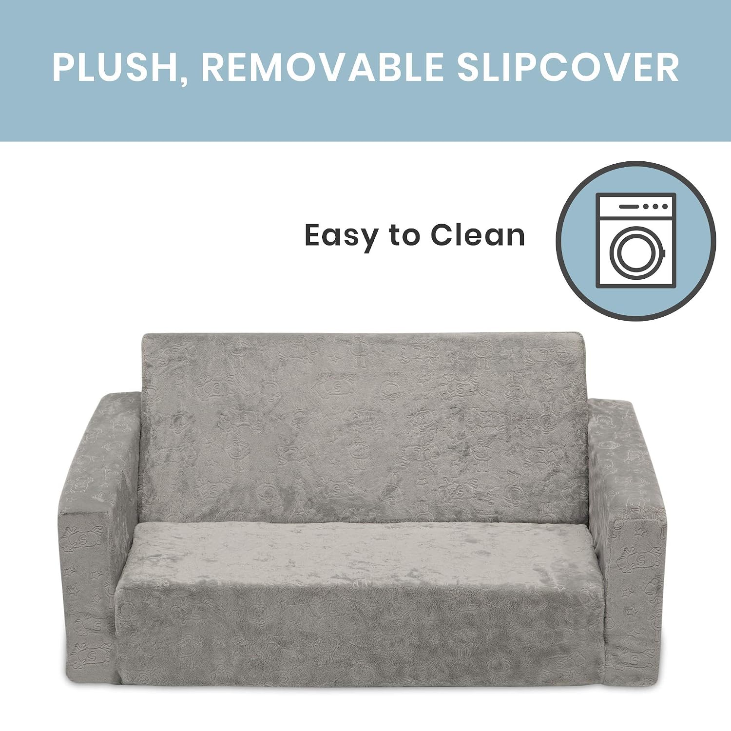 Delta Children 4-Piece Toddler Playroom Set, Grey/White & Serta Perfect Extra Wide Convertible Sofa to Lounger, Comfy 2-in-1 Flip Open Couch/Sleeper for Kids, Grey