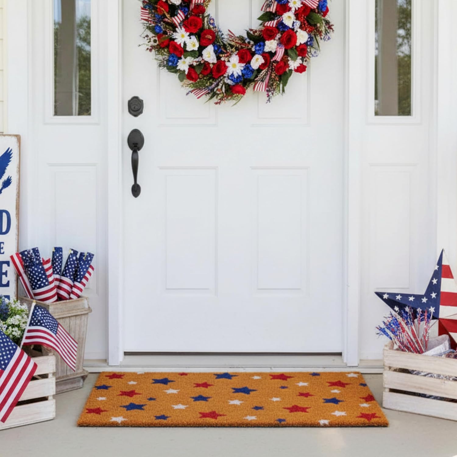 Patriotic Door Mat 4th of July Star Doormat Independence Day Welcome Doormats National Day Front Door Rugs for Entrance Porch Outdoors Decor 17" x 29"