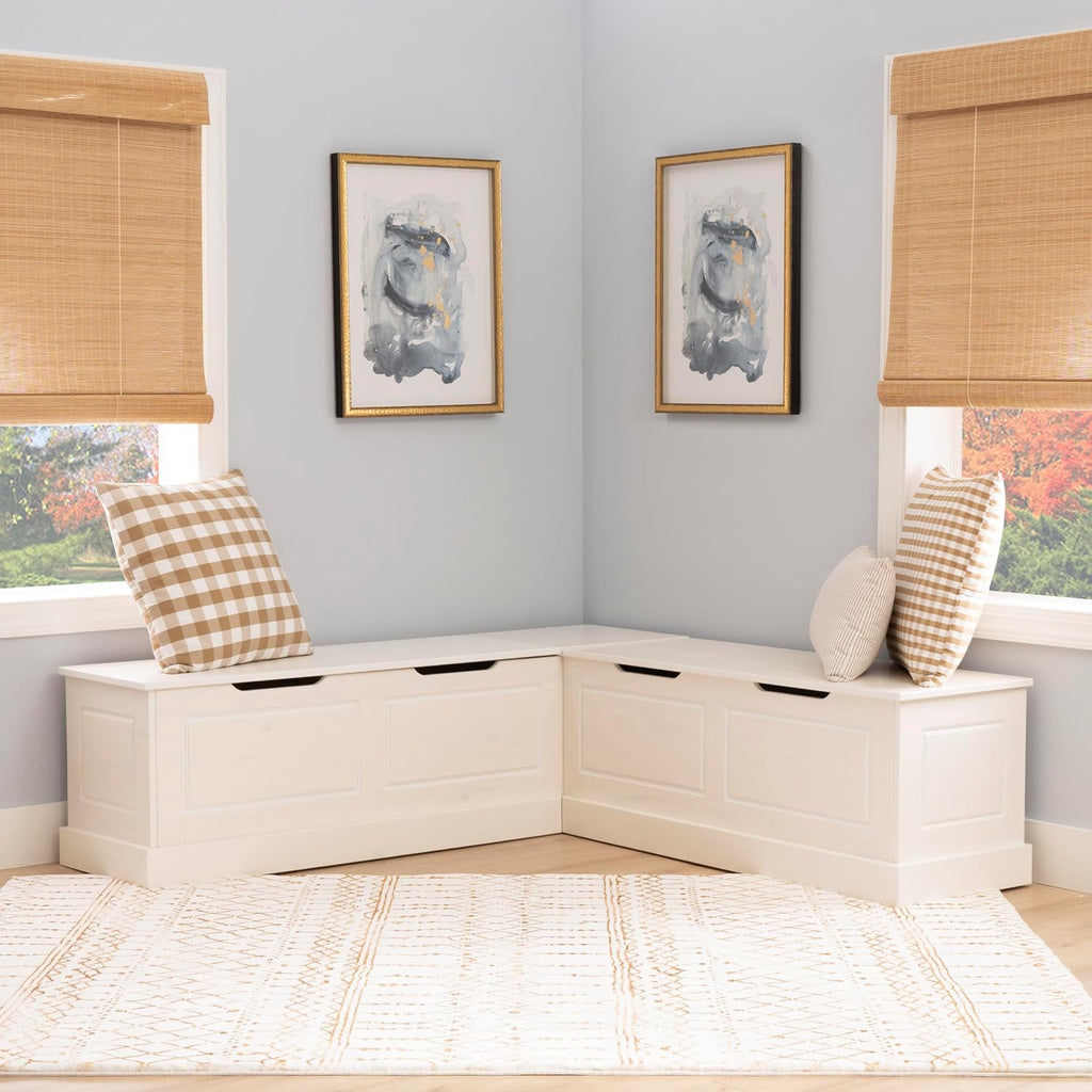 Linon Harris White Solid Pine Backless Nook with Interior Storage