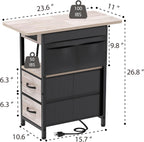 Yenlure Small Side Table with Charging Station, Narrow Nightstand Bedside Tables with Storage Pocket for Living Room Bedroom, Sofa End Table with USB Ports and Power Outlets for Small Spaces, Greige