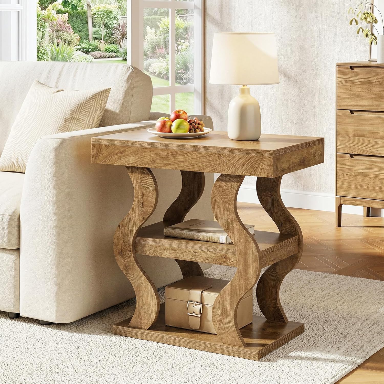 Tribesigns 3-Tier Narrow Side Table, Wooden End Table with Storage Shelf, Skinny Small Nightstand for Living Room, Bedside, Sofa Side, Easy Assembly (1)