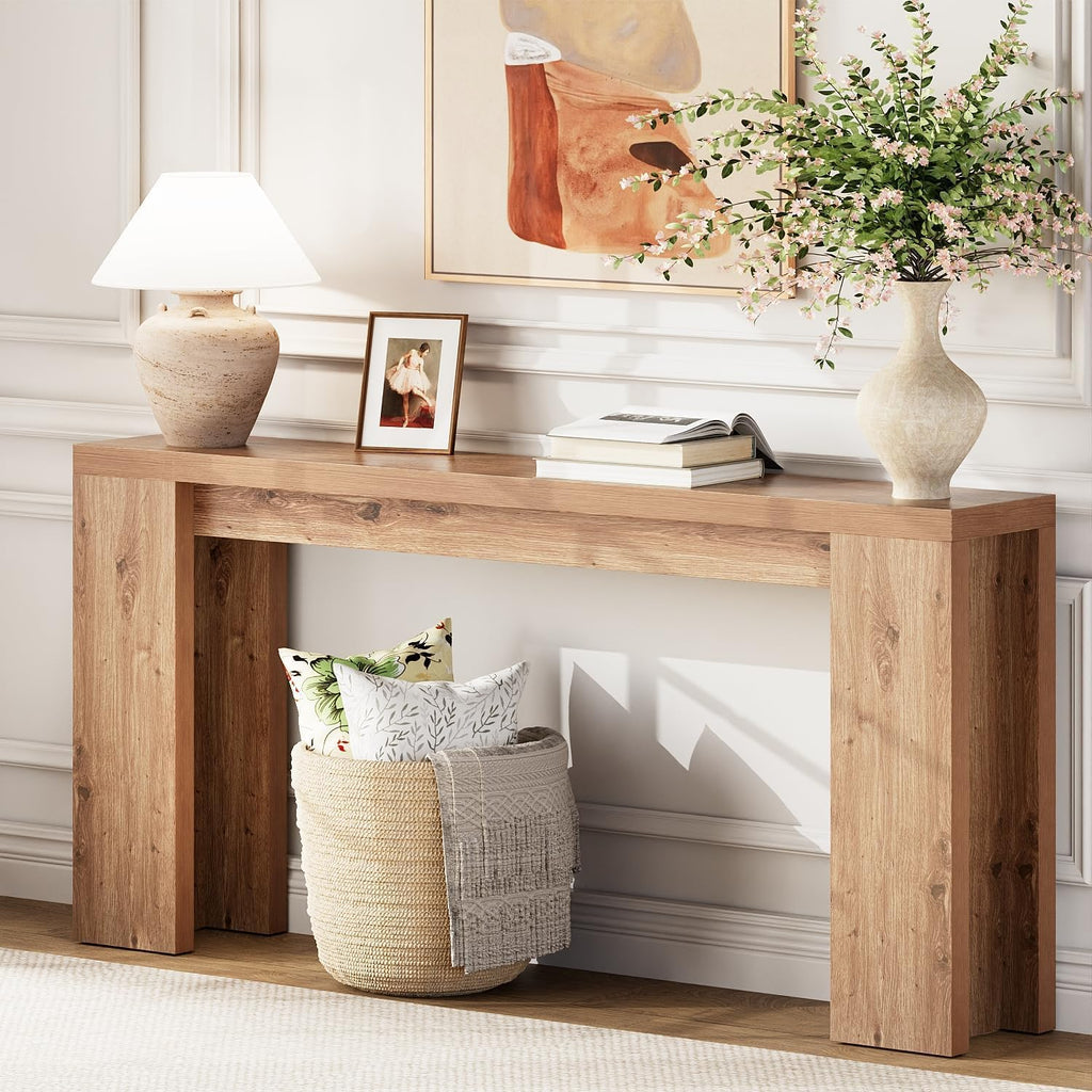 70.9 Inch Extra Long Console Table, Farmhouse Entryway Table with Thickened Base, Wood Sofa Table Behind Couch Table, Narrow Entryway Accent Table for Living Room, Hallway, Entrance, Foyer, Brown
