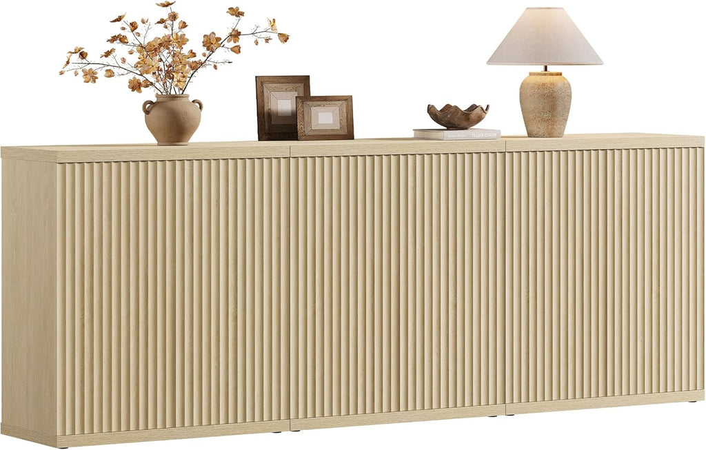 SICOTAS Buffet Cabinet with Storage Accent Sideboard Modern Credenza with Doors & Shelves Fluted Media Console Mid Century Coffee Bar Table for Living Room Kitchen Dining Room Hallway
