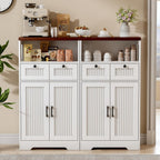Buffet Cabinet, Fluted Sideboards with 2 Drawers and Doors, Open Compartment & Adjustable Shelf, Small Cabinet for Kitchen, Entryway, Modern White