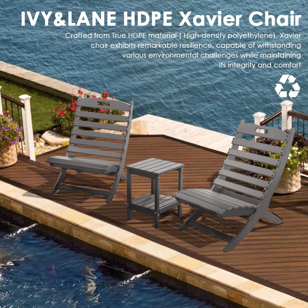 IVY&LANE Portable Xavier-Chairs Set of 2 | Folding-Adirondack-Chair | HDPE Plastic | Wave | Grey | All-Weather Resistant | for Outdoor Poolside Fire-Pit Patio Lawn Beach