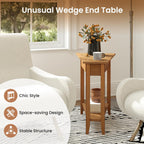 GOFLAME 2-Tier Wedge End Table, Narrow Triangle Side Table with Storage Shelf, Solid Wood Legs, Nightstand, Recliner Wedge Table for Living Room, Bedroom, Small Space, Rustic Walnut