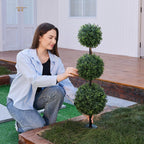 VeriNatural Artificial Plants Outdoor,3ft Artificial Triple Ball Boxwood Topiary Tree,Set of 2 UV Resistant Fake Potted Plants for Front Porch Decor,Faux Plant for Home,Garden, Balcony,Patio