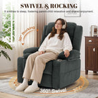 Korser Recliner Chair, 360° Swivel Rocker Recliner for Adults, Rocking Recliners with Massage & Heat, Nursery Rocking Chairs with Cup Holders, Manual Reclining Glider for Living Room, Nursery, Gray