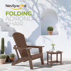 nevilywood Folding Adirondack Chair with Cup Holder Set of 2, HDPE Patio Chairs,All-Weather Outdoor Chairs for Backyard, Deck,Fire Pit-Coffee