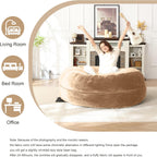 Bean Bag Chair for Adults Soft Comfy Bean Bag for Adults, Cozy Reading Chair, Large Round Bean Bag Couch, Versatile Living Room & Bedroom Chairs (Apricot, 5FT)