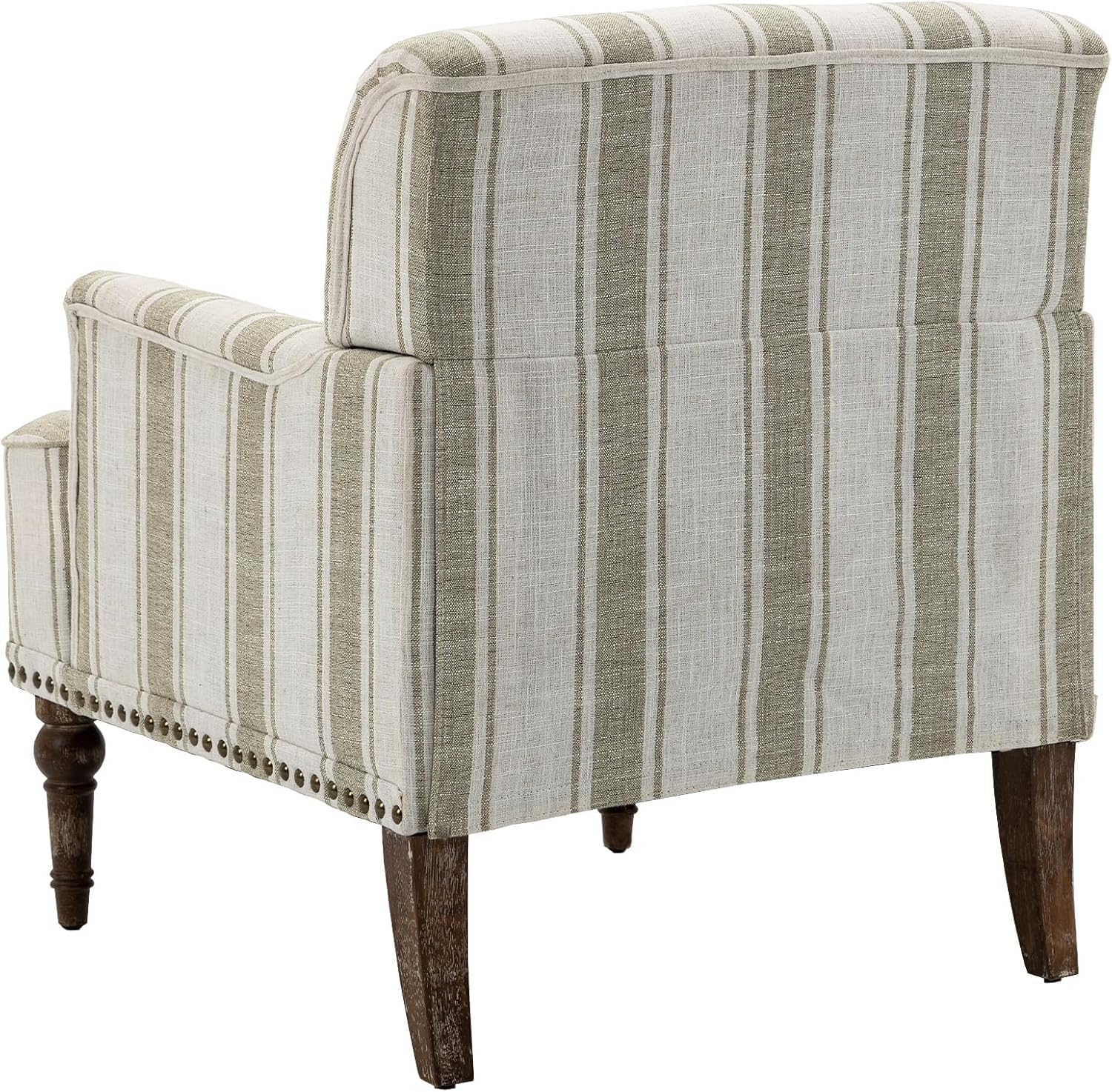 Stripe Accent Chair, Fabric Upholstered Armchair Modern Nailhead Trim Club Arm Chairs for Living Room with Wood Legs, Comfy Single Sofa Seat Bedroom Side Reading Seating - Brown